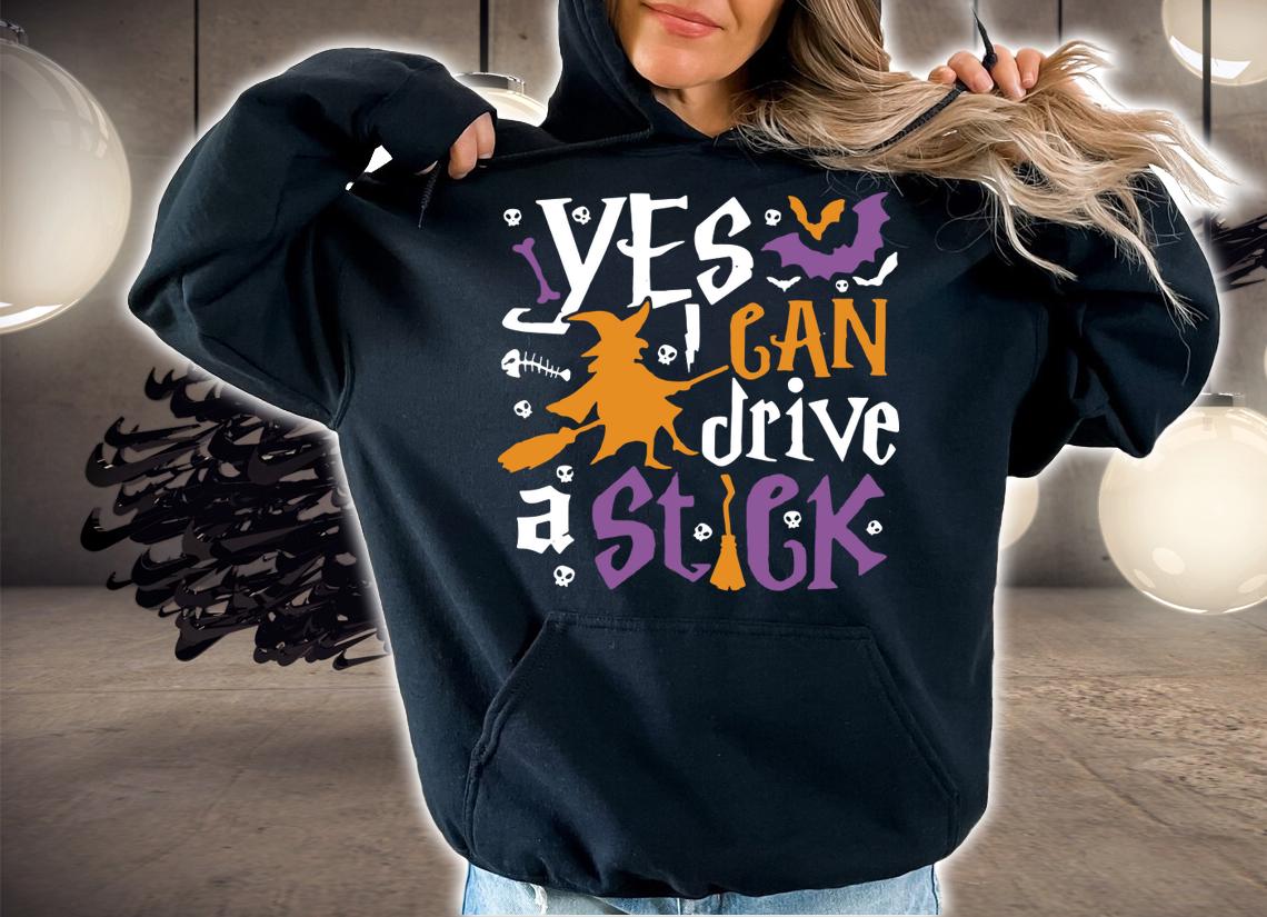 Halloween witch costume Yes I can drive a stick t-shirt hoodie