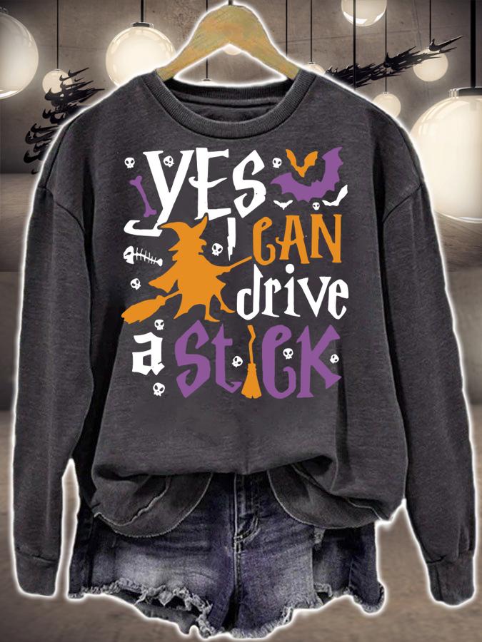 Halloween witch costume Yes I can drive a stick t-shirt sweatshirt