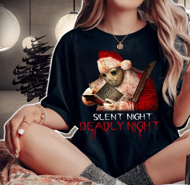Santa Jason Voorhees silent night deadly night Christmas t-shirt woman shirt