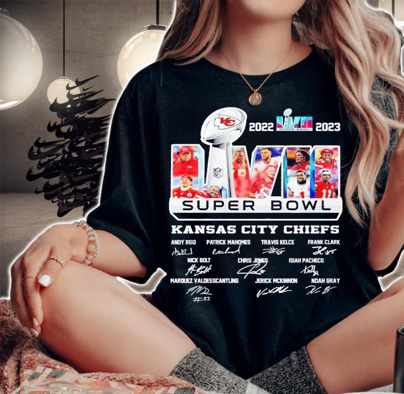 2022 2023 Super Bowl LVII Kansas City Chiefs signatures shirt t-shirt woman shirt