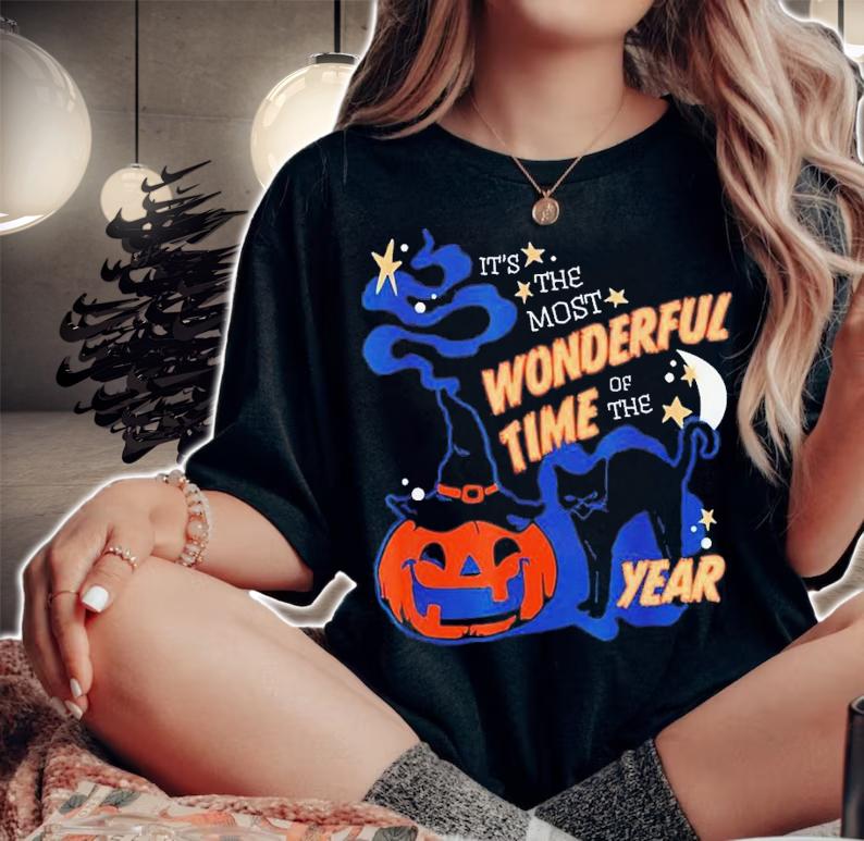 Black Cat Halloween It's the Most Wonderful Time Of The Year T-Shirt t-shirt woman shirt