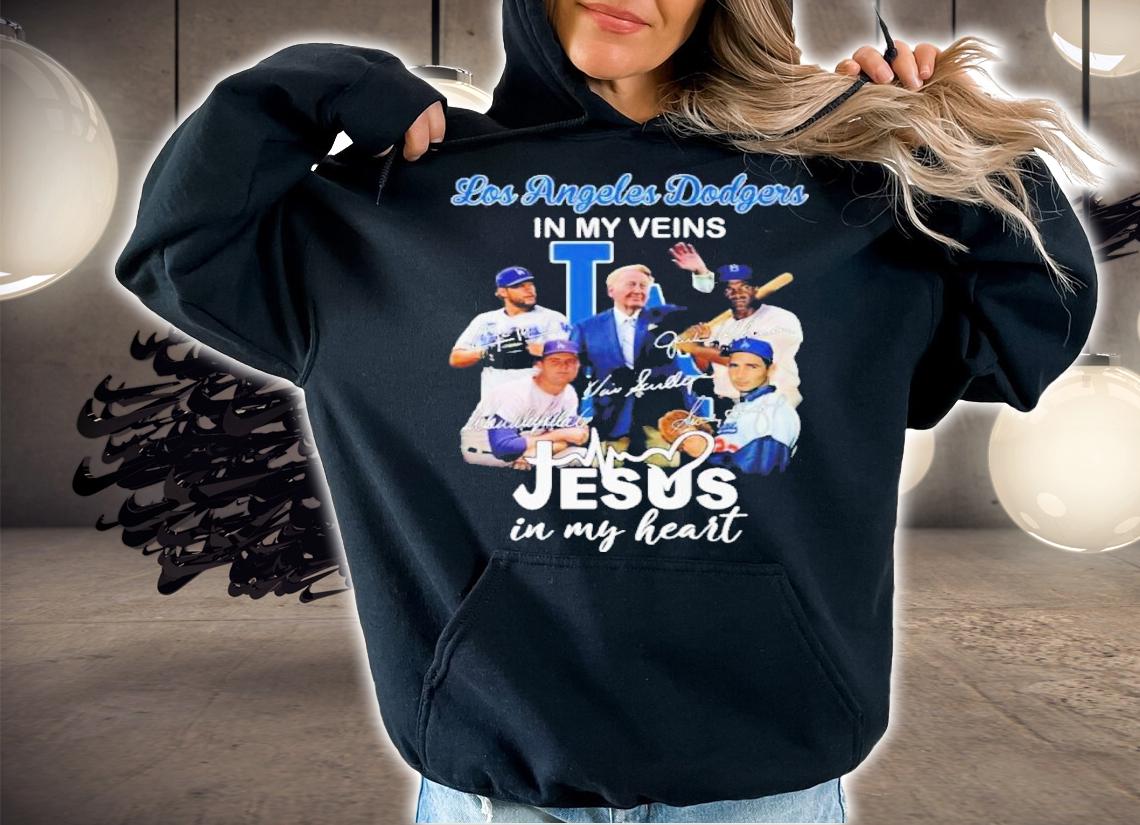 Los Angeles Dodgers In My Veins Jesus In My Heart Signatures Shirt t-shirt hoodie