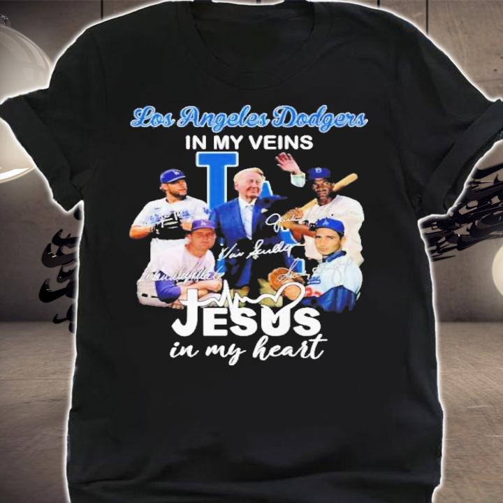 Los Angeles Dodgers In My Veins Jesus In My Heart Signatures Shirt t-shirt shirt