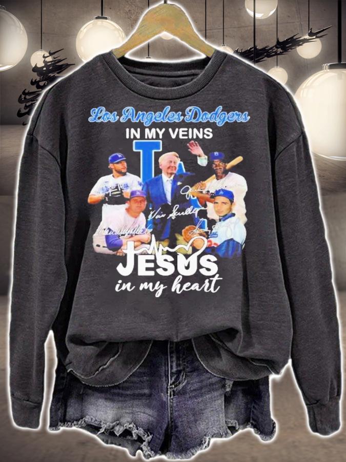 Los Angeles Dodgers In My Veins Jesus In My Heart Signatures Shirt t-shirt sweatshirt