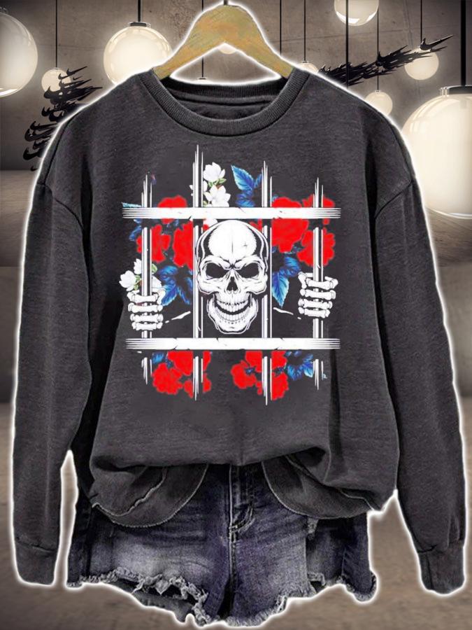 Prison Skeleton Flowers Skull T-Shirt t-shirt sweatshirt