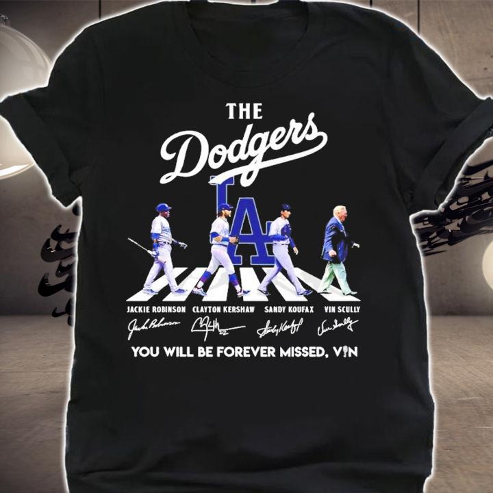 The Dodgers Abbey Road Jackie Robinson Clayton Kershaw Sandy Koufax Vin Scully signatures shirt t-shirt shirt