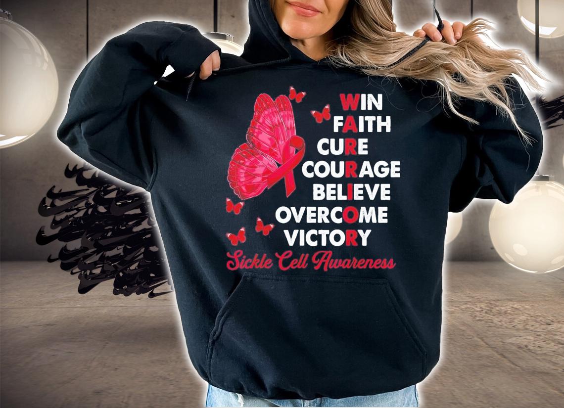 Warrior Win Faith Cure Ribbon Sickle Cell Awareness T-Shirt t-shirt hoodie