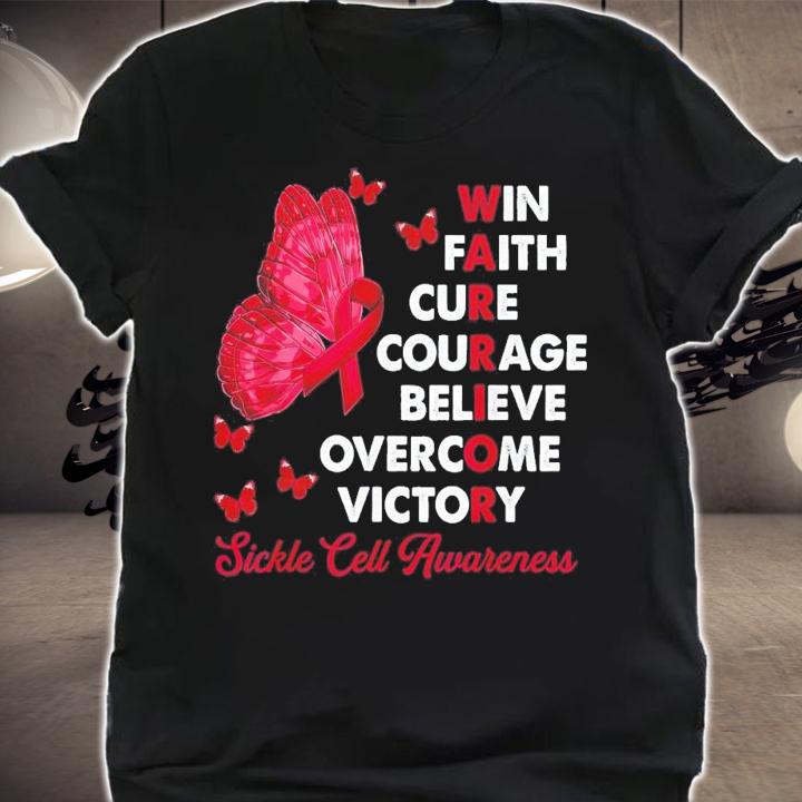 Warrior Win Faith Cure Ribbon Sickle Cell Awareness T-Shirt t-shirt shirt