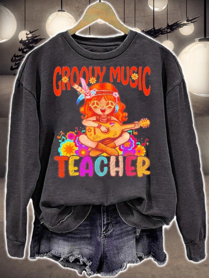 Groovy Music Teacher Back To School Vintage Retro Hippie T-Shirt t-shirt