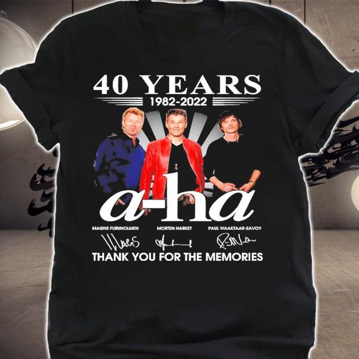 40 years 1982-2022 a-ha signatues thank you for the memories shirt t-shirt