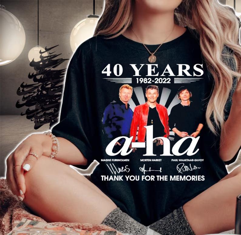 40 years 1982-2022 a-ha signatues thank you for the memories shirt t-shirt