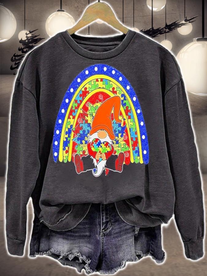 Autism Awareness Gnomes Holding Heart Rainbow Puzzle T-Shirt t-shirt sweatshirt