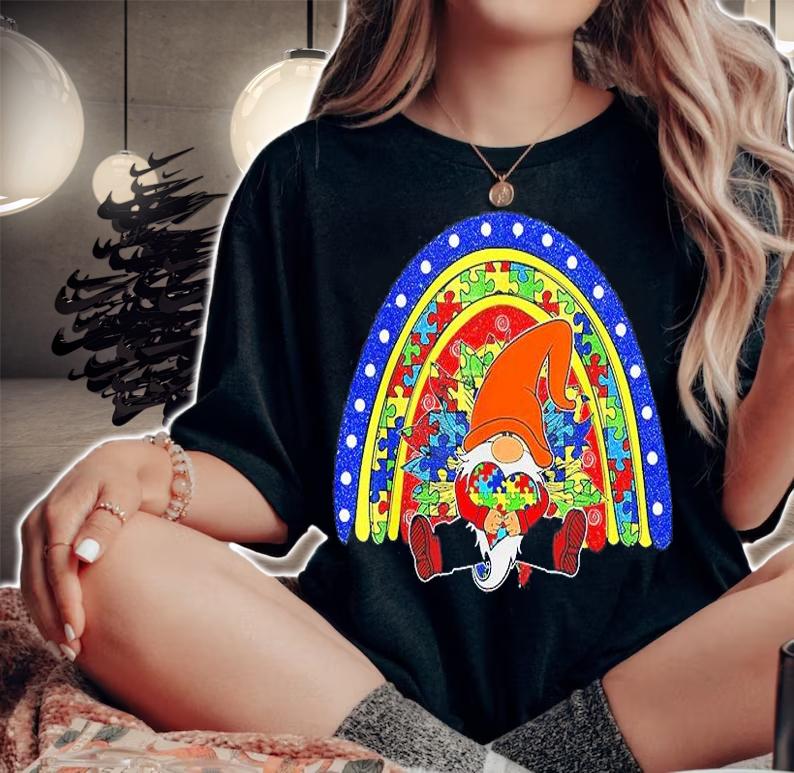 Autism Awareness Gnomes Holding Heart Rainbow Puzzle T-Shirt t-shirt woman shirt