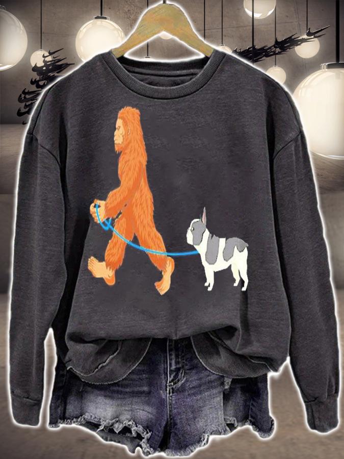 Bigfoot Dog Walk French Bulldog T-Shirt t-shirt sweatshirt