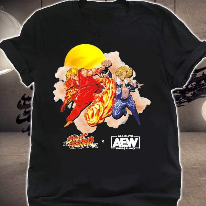 Hangman Adam Page Vs. Ken Street Fighter x AEW Capcom x Nerds Clothing Collaboration Shirt t-shirt shirt