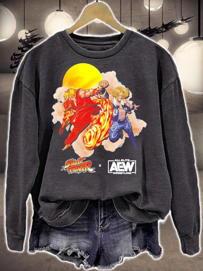 Hangman Adam Page Vs. Ken Street Fighter x AEW Capcom x Nerds Clothing Collaboration Shirt t-shirt sweatshirt