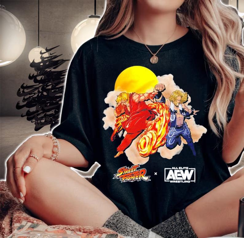 Hangman Adam Page Vs. Ken Street Fighter x AEW Capcom x Nerds Clothing Collaboration Shirt t-shirt woman shirt