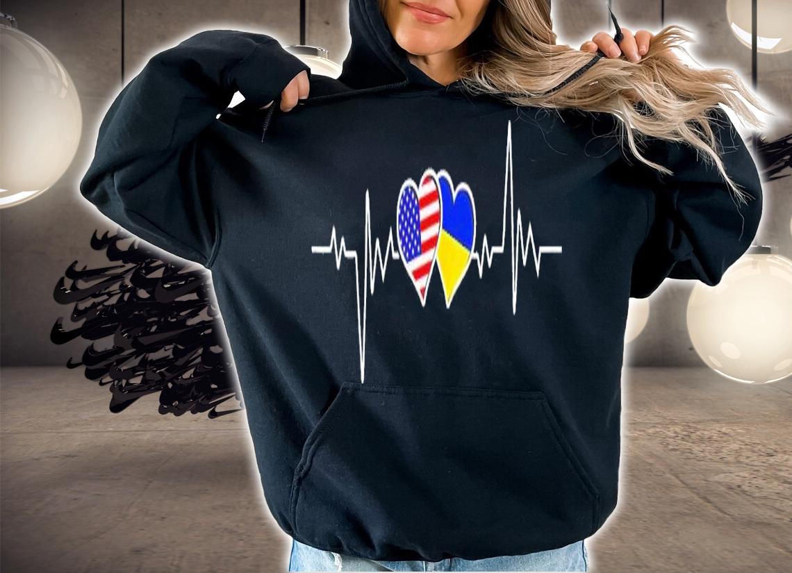 Support Ukraine I Stand With Ukraine Ukrainian USA Heartbeat shirt t-shirt hoodie