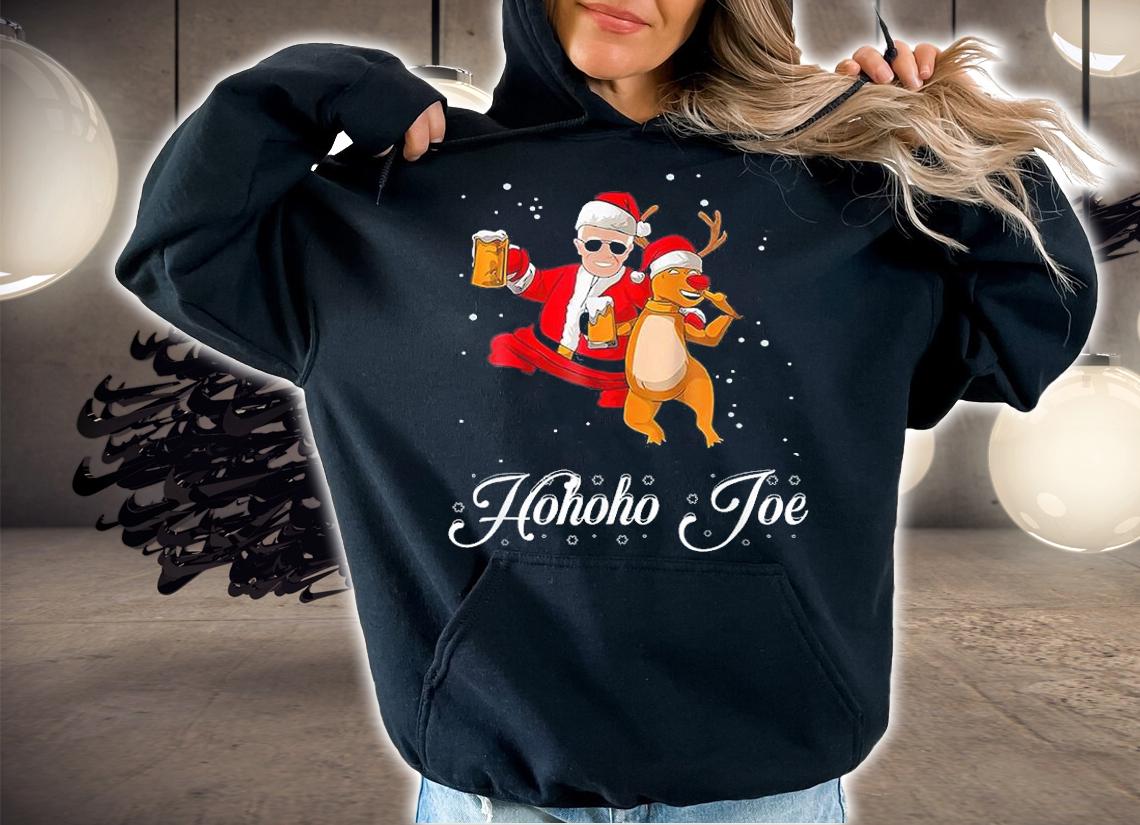 Merry Christmas With Biden Hohoho Joe Santa Claus Reindeer Beer T-Shirt t-shirt hoodie