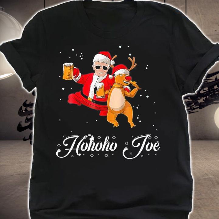 Merry Christmas With Biden Hohoho Joe Santa Claus Reindeer Beer T-Shirt t-shirt shirt