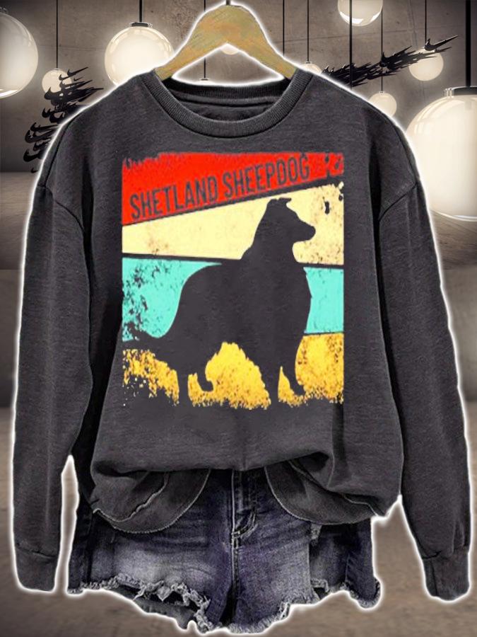 Retro Shetland Sheepdog Dog Breed Silhouette Sheltie T-Shirt t-shirt sweatshirt