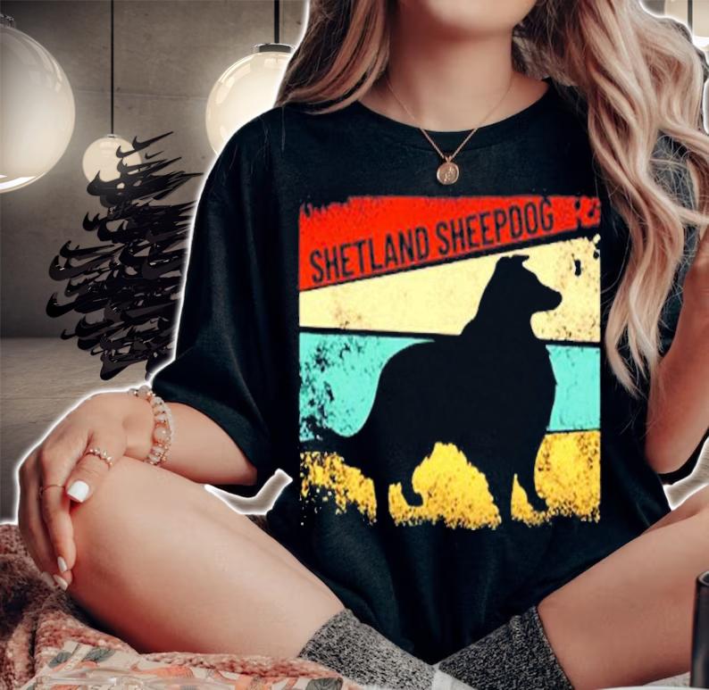 Retro Shetland Sheepdog Dog Breed Silhouette Sheltie T-Shirt t-shirt woman shirt