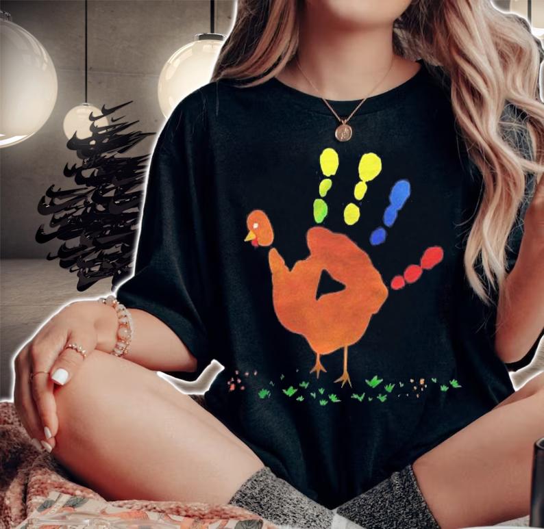 Happy Thanksgiving Day Turkey Handprint Shirt t-shirt woman shirt