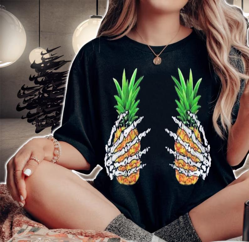 Pineapple Bra Costume Fruit Halloween Skull Skeleton Hand Shirt