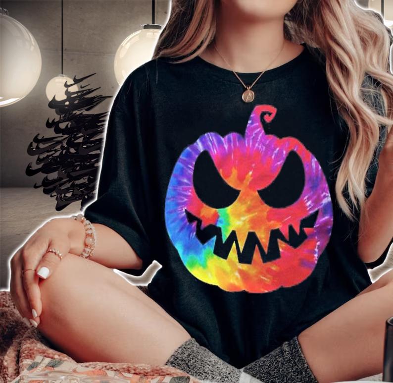 Scary Tie Dye Pumpkin Face Halloween Shirts Adults Kids Shirt