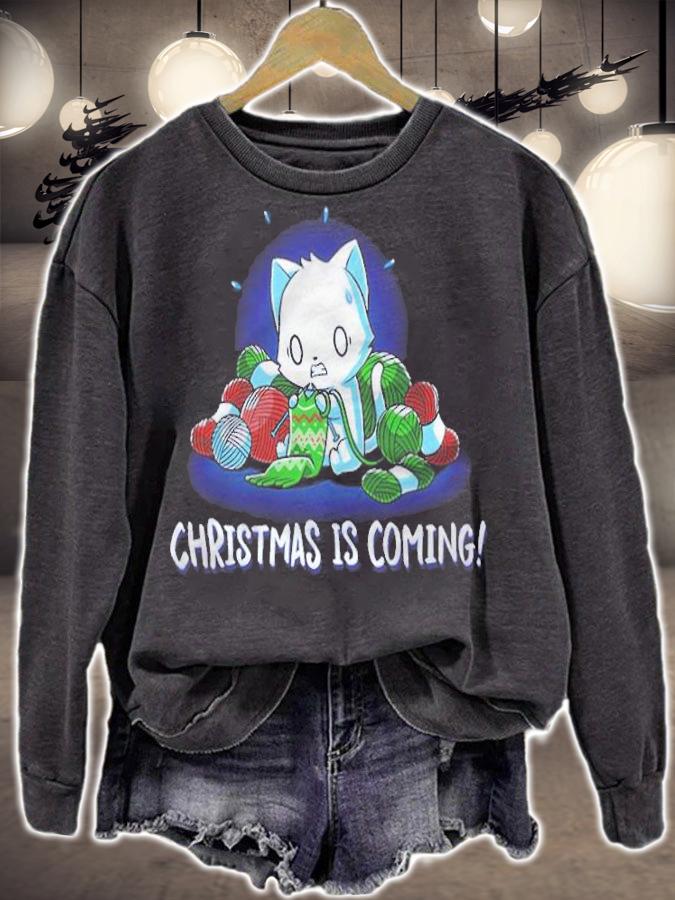 Cat knitting Christmas is Coming shirt sweatshirt