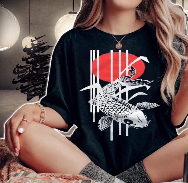 Japanese Bamboo Design Nishikigoi Koi Fish 2 Fun Shirt woman shirt