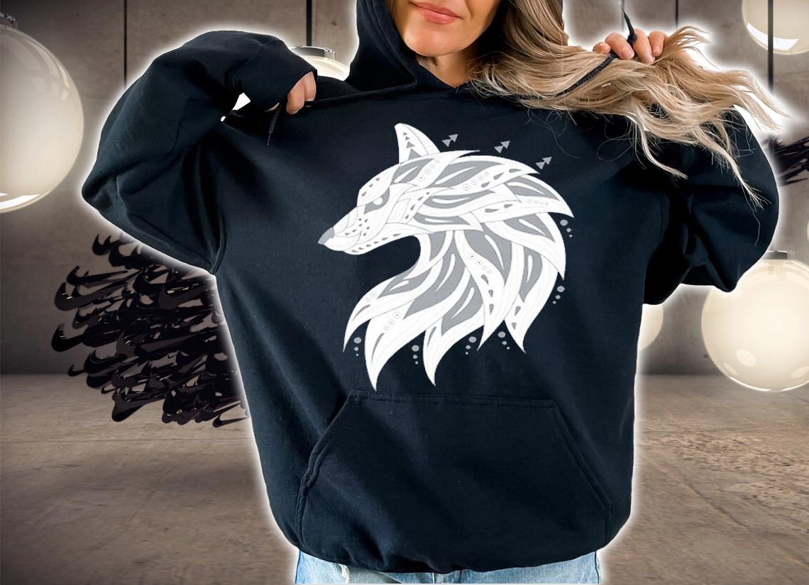 Ethnic Tribal Boho Wolf Head Silhouette T-Shirt hoodie