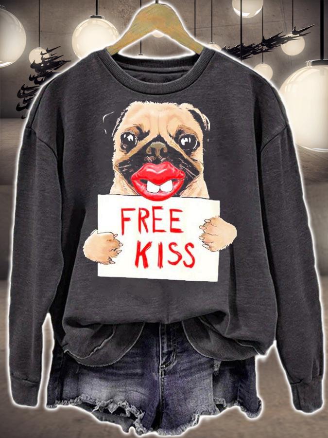 Pug Free Kiss Dog Lover Humor Funny Shirt