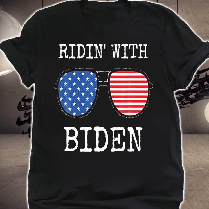 Ridin With Biden Cool Sunglasses USA Flag T-Shirt shirt