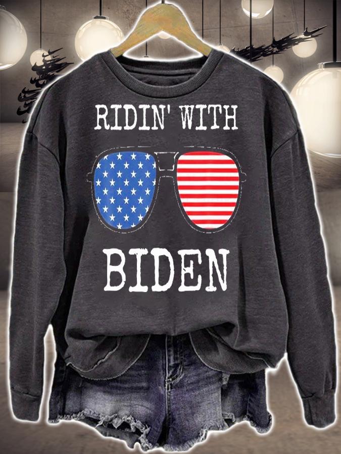 Ridin With Biden Cool Sunglasses USA Flag T-Shirt sweatshirt