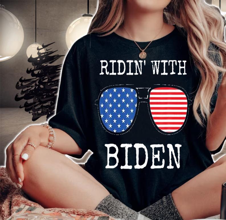 Ridin With Biden Cool Sunglasses USA Flag T-Shirt woman shirt