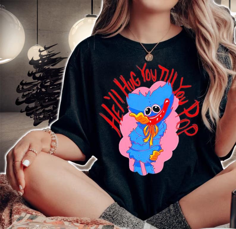 Store Poppy Playtime County Hell Hug You Till You Pop T-Shirt woman shirt
