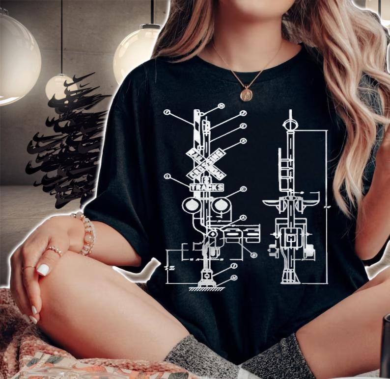 Vintage Railway Model 10 Crossing Patent Drawing Model Train T-shirt woman shirt