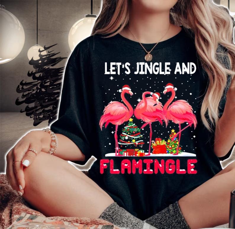 Flamingo Let's Jingle And Flamingle Christmas Shirt