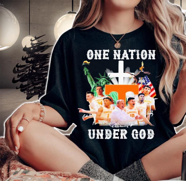 Tennessee Volunteers Basketball One Nation Under God Signatures Shirt woman shirt
