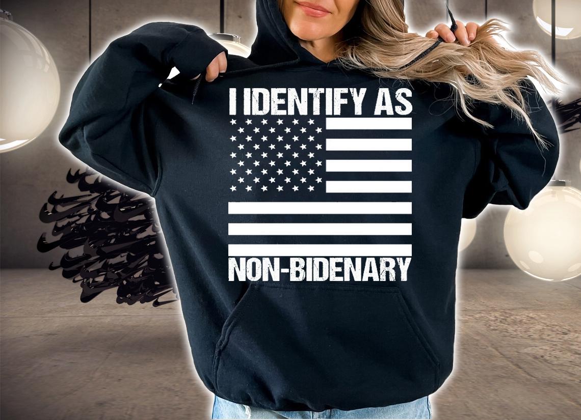 I Identify As NonBidenary Shirt Funny Anti Biden USA Flag T-Shirt