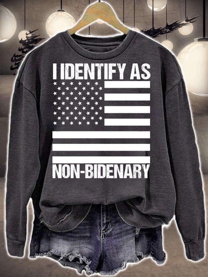 I Identify As NonBidenary Shirt Funny Anti Biden USA Flag T-Shirt