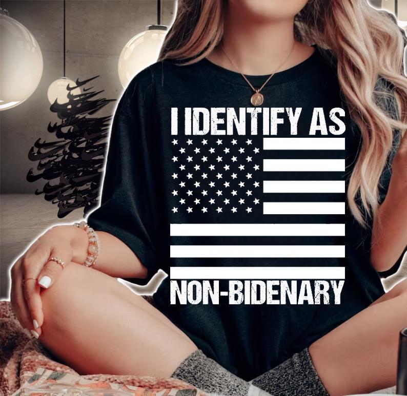 I Identify As NonBidenary Shirt Funny Anti Biden USA Flag T-Shirt