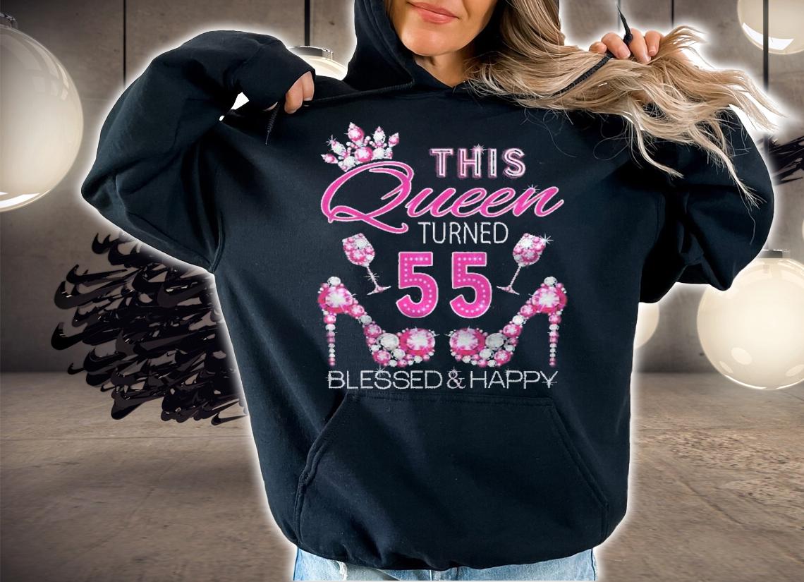 This Queen Turned 55 Blessed And Happy Cute Red Heels Shoes Shirt hoodie