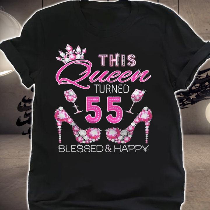This Queen Turned 55 Blessed And Happy Cute Red Heels Shoes Shirt shirt