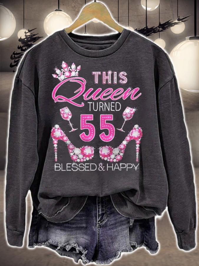 This Queen Turned 55 Blessed And Happy Cute Red Heels Shoes Shirt sweatshirt