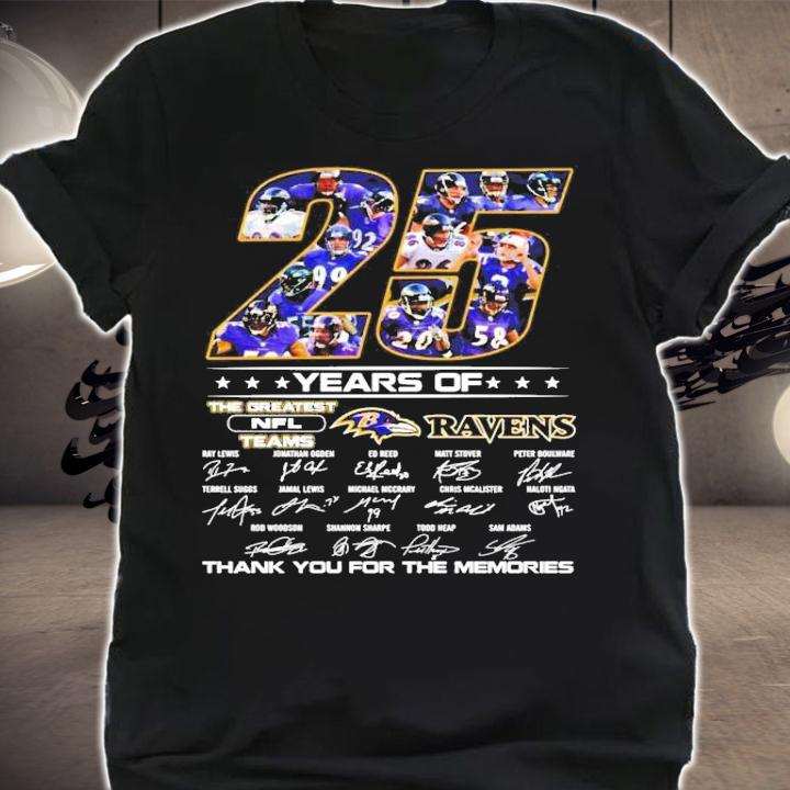 25 years of The Greatest NFL teams Baltimore Ravens signatures t-shirt