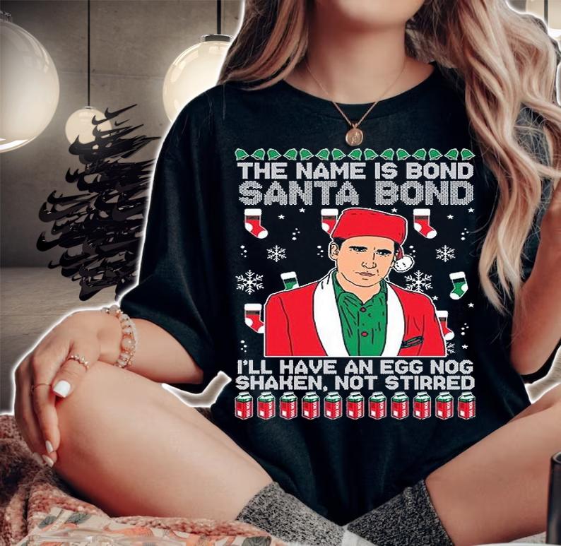 Michael Scott Santa Bond Ugly Christmas Holiday T-Shirt woman shirt
