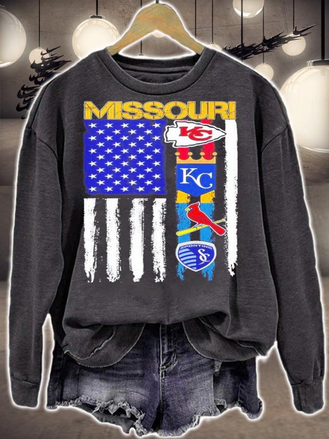 Missouri American flag Kansas city Chiefs Kansas City Royals St. Louis Cardinals Kansas City Sporting shirt sweatshirt