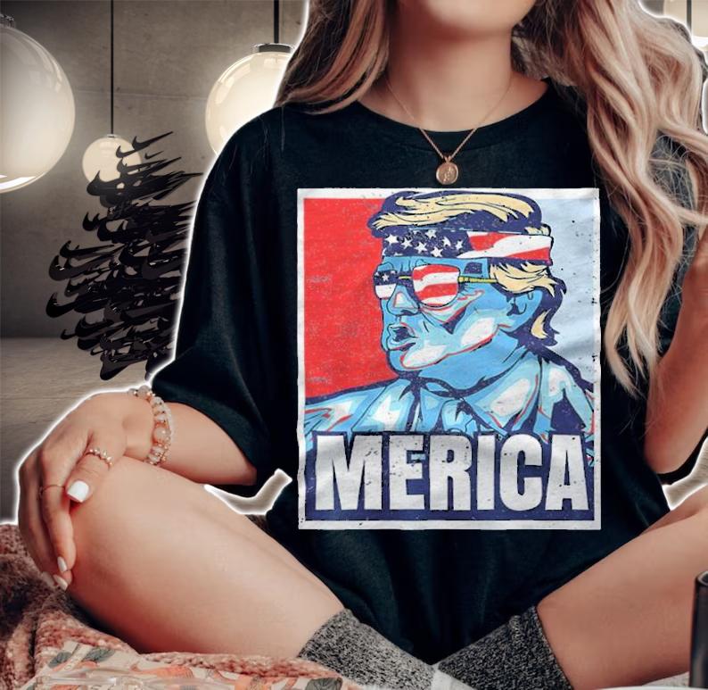 Official funny Trump Poster Vintage America USA Flag T-Shirt woman shirt